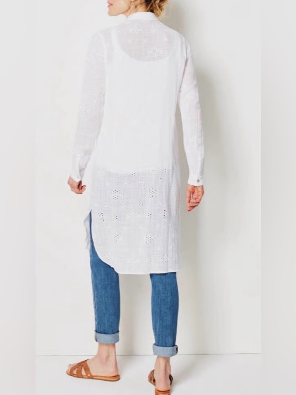 J. Jill Long Semi Sheer Eyelet Button Down Tunic/ CoverUp - Picture 3 of 11